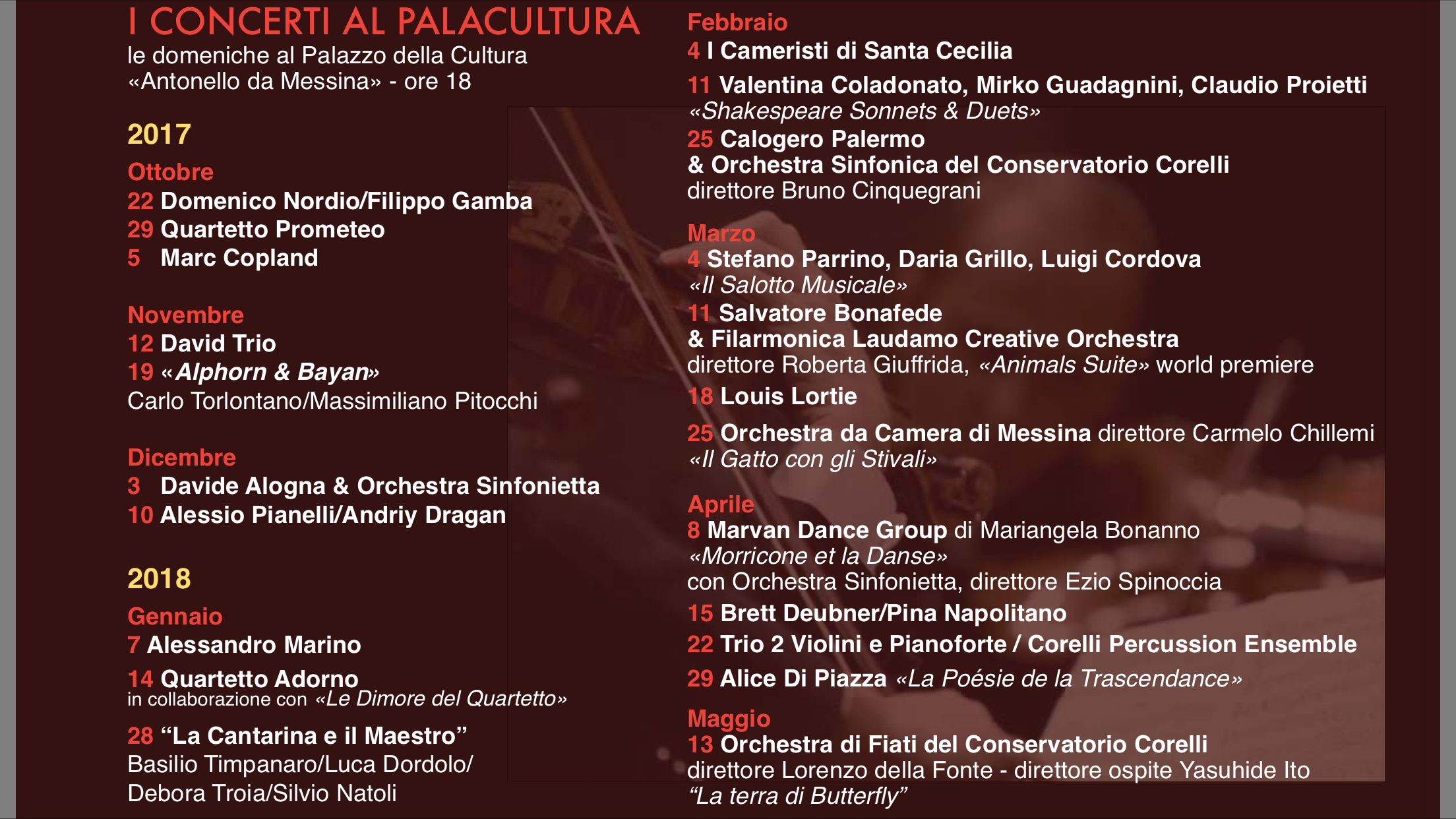 Cartellone Concerti al Palacultura 2017-2018 — Orchestra da Camera di Messina, direttore Carmelo Chillemi